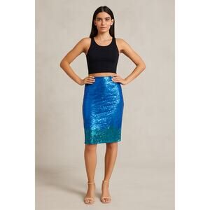 NWT French Connection Blue Green Ombre Sequin Pencil Skirt Size 6